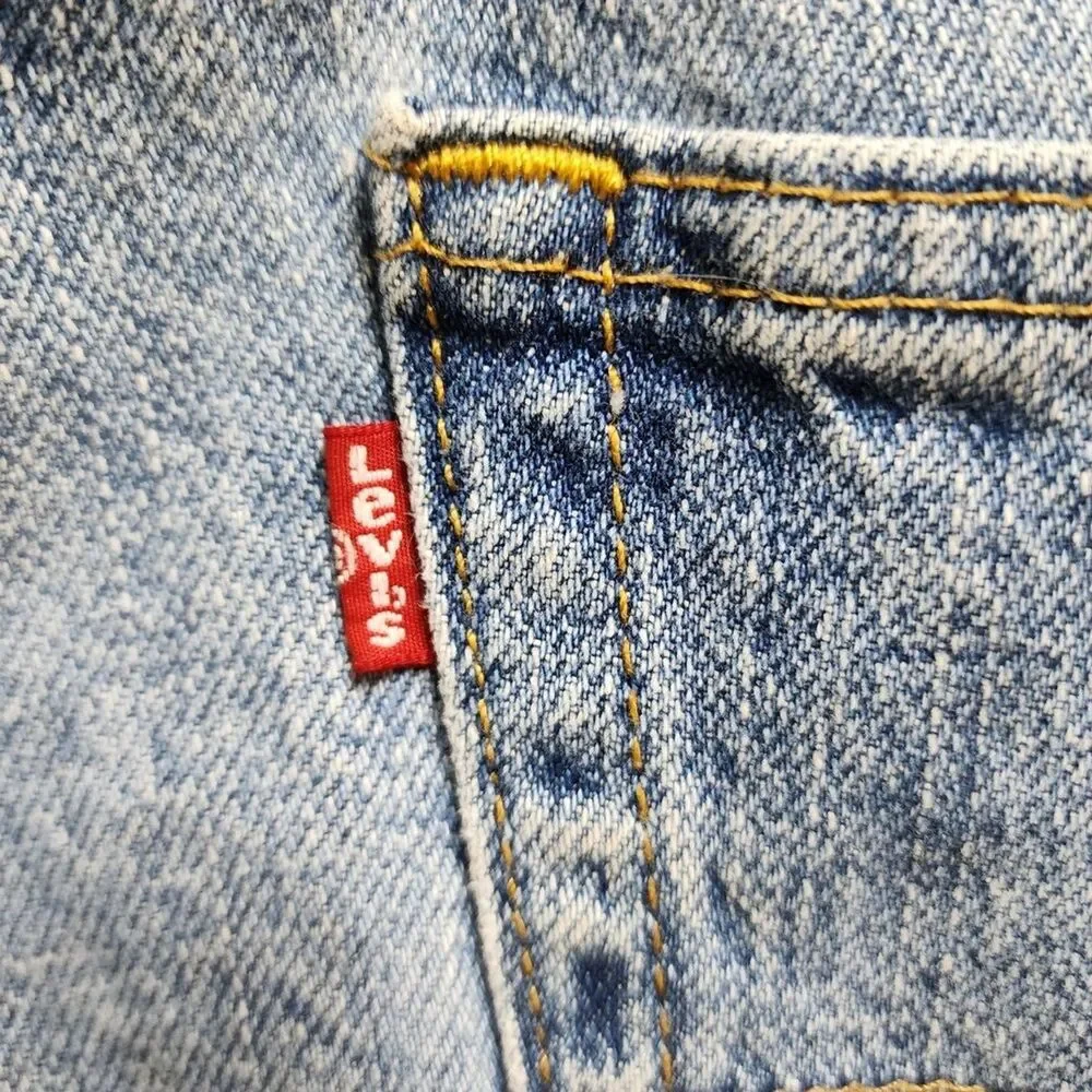 Levi's 505 Jean Shorts Mens Sz 38 Blue Cotton Denim Zip Distressed Casual